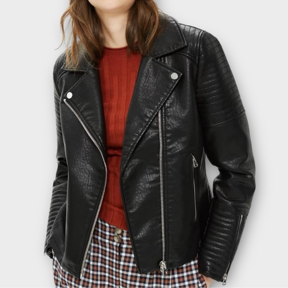 Topshop Black Faux Leather Moto Jacket